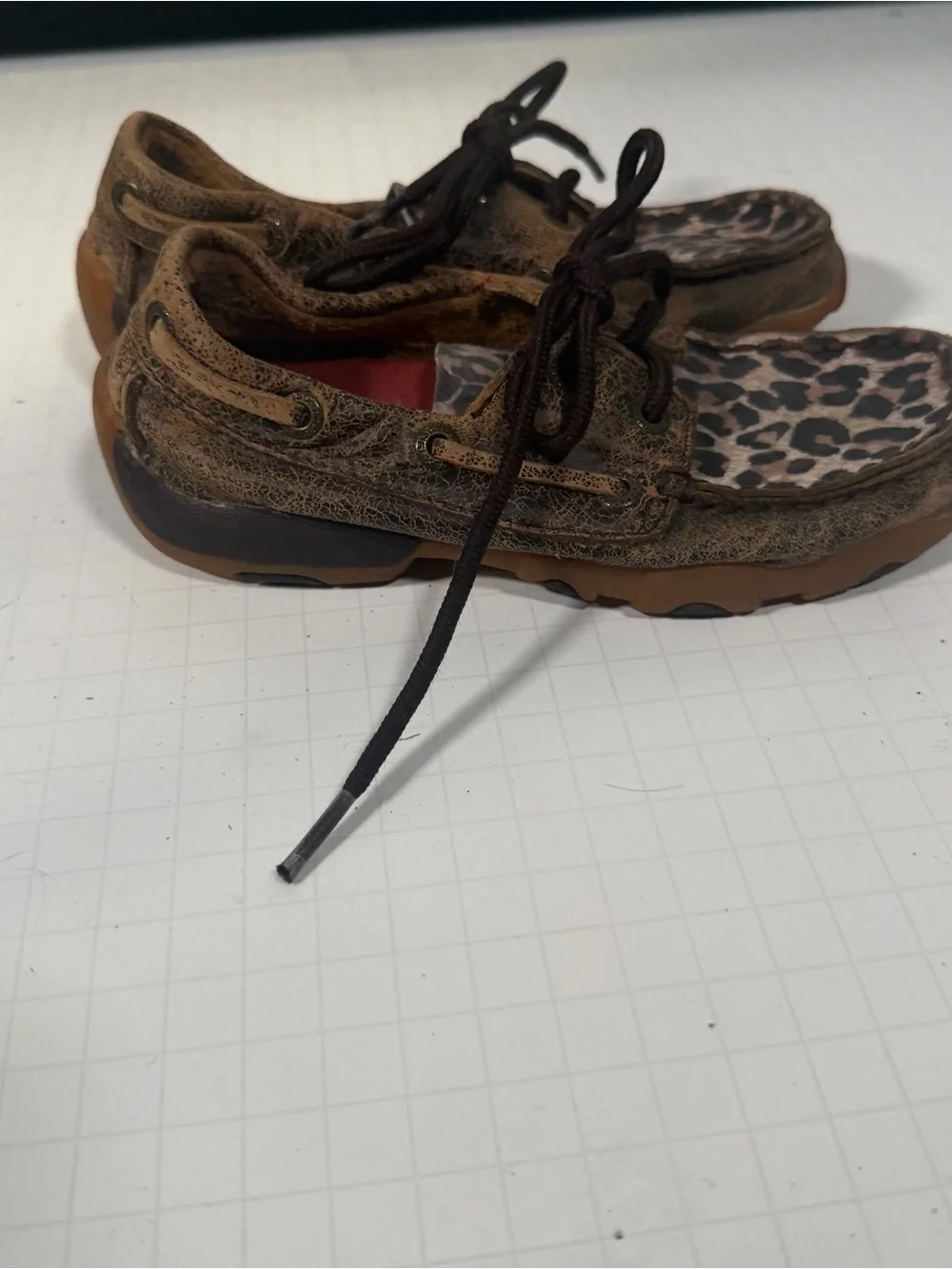 Twisted X Kids Brown Moccasins with Leopard Accent Size 11